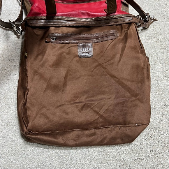 ILI New York Red Brown Whip Stitched Leather Purse Bag Crossbody Removable Strap - Picture 9 of 11